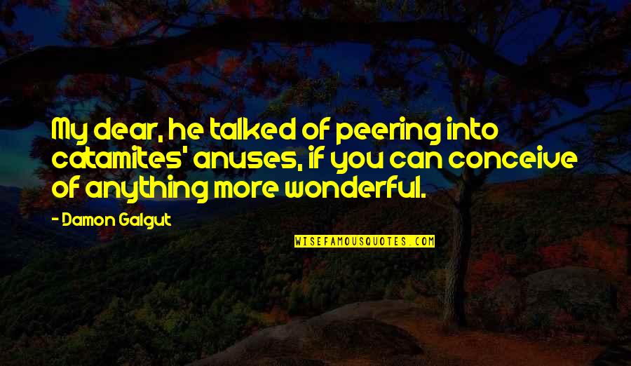 Peering Quotes By Damon Galgut: My dear, he talked of peering into catamites' Peering Quotes By Damon Galgut: My dear, he talked of peering into catamites'