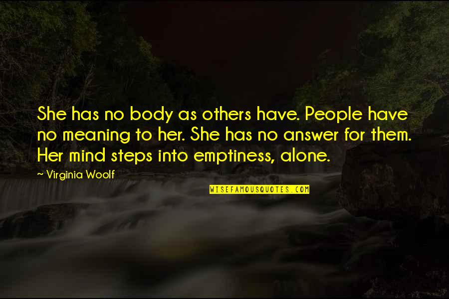 Peevishly Quotes By Virginia Woolf: She has no body as others have. People