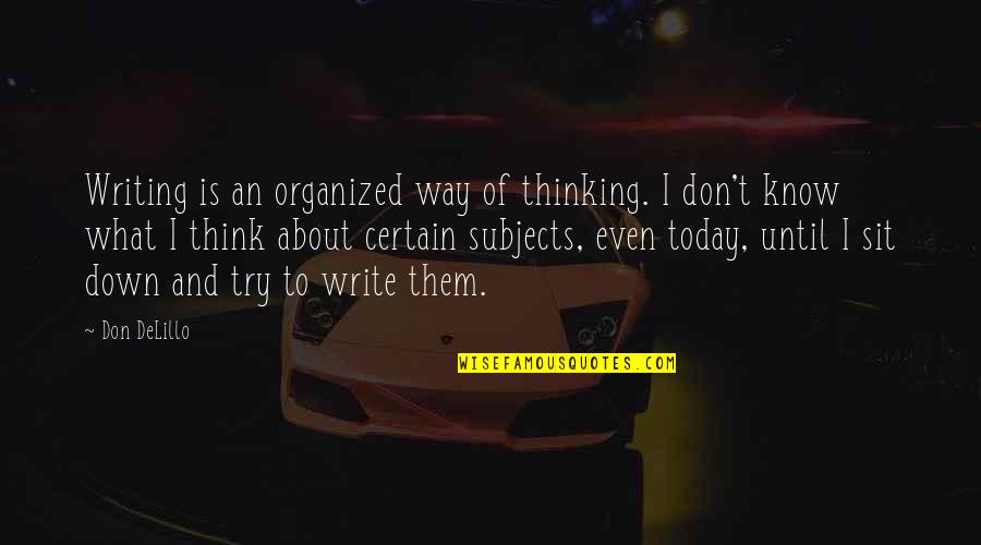 Pegangan Backhand Quotes By Don DeLillo: Writing is an organized way of thinking. I