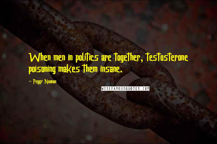 Peggy Noonan quotes: When men in politics are together, testosterone poisoning makes them insane.