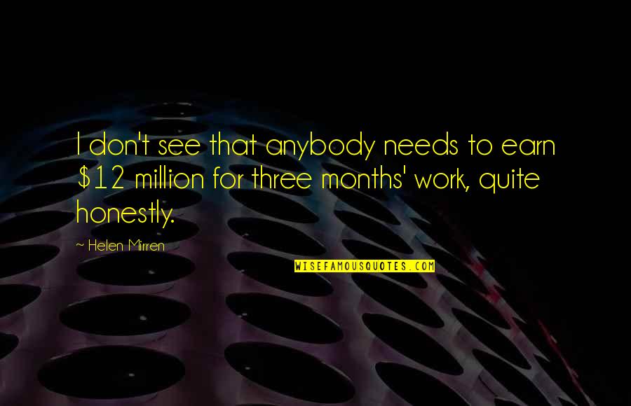 Peinasos Quotes By Helen Mirren: I don't see that anybody needs to earn Peinasos Quotes By Helen Mirren: I don't see that anybody needs to earn
