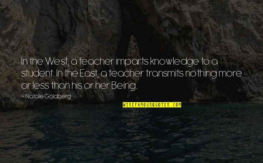 Pelekanos Beach Quotes By Natalie Goldberg: In the West, a teacher imparts knowledge to