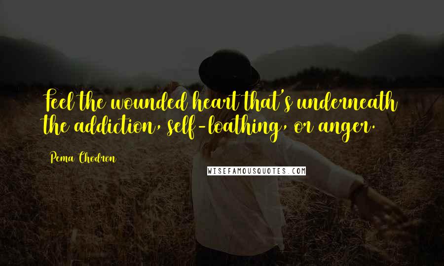 Pema Chodron quotes: Feel the wounded heart that's underneath the addiction, self-loathing, or anger.