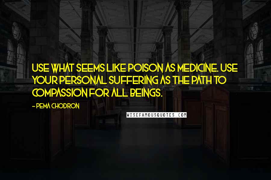 Pema Chodron quotes: Use what seems like poison as medicine. Use your personal suffering as the path to compassion for all beings.