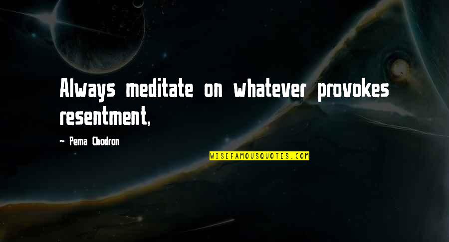 Pema Quotes By Pema Chodron: Always meditate on whatever provokes resentment,