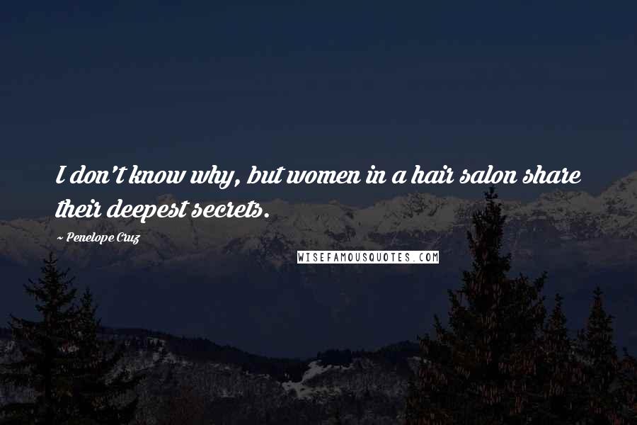 Penelope Cruz quotes: I don't know why, but women in a hair salon share their deepest secrets.