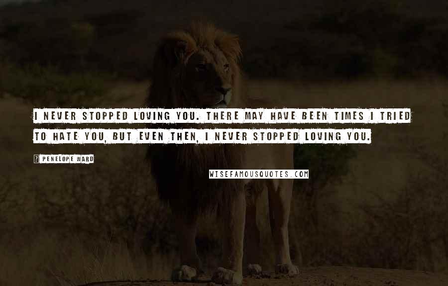 Penelope Ward quotes: I never stopped loving you. There may have been times I tried to hate you, but even then, I never stopped loving you.