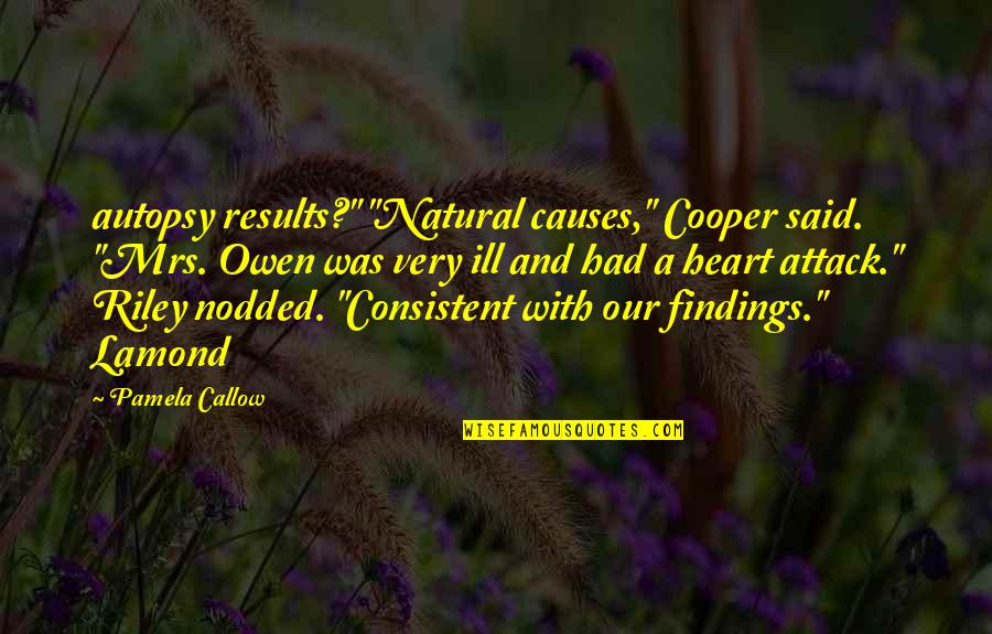 Pengasingan Komunikasi Quotes By Pamela Callow: autopsy results?" "Natural causes," Cooper said. "Mrs. Owen Pengasingan Komunikasi Quotes By Pamela Callow: autopsy results?" "Natural causes," Cooper said. "Mrs. Owen