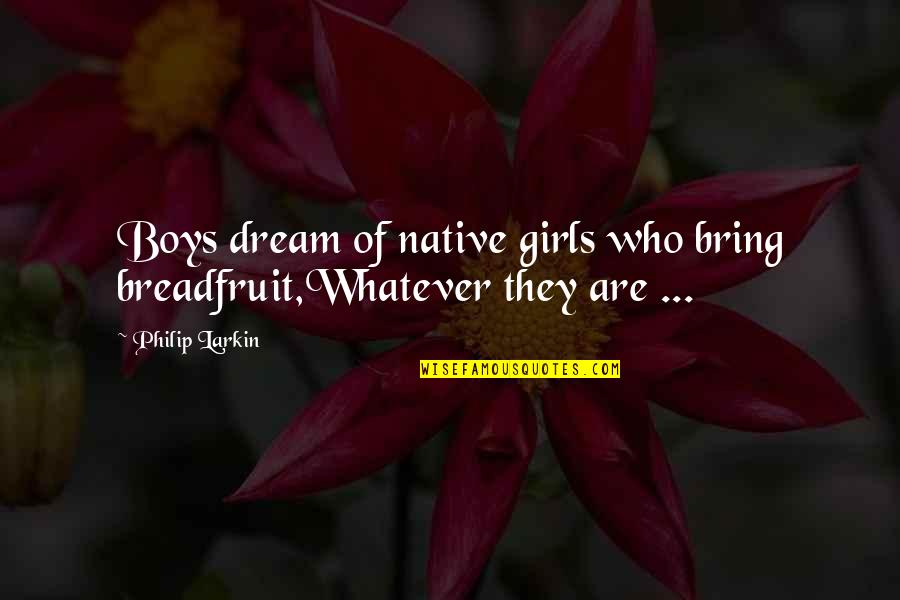 Pennacchini Quotes By Philip Larkin: Boys dream of native girls who bring breadfruit,Whatever