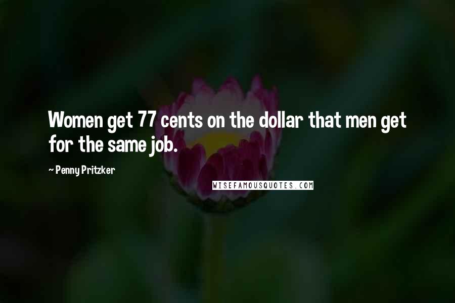 Penny Pritzker quotes: Women get 77 cents on the dollar that men get for the same job.