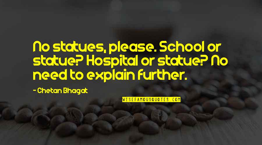 Penyamaran In English Quotes By Chetan Bhagat: No statues, please. School or statue? Hospital or