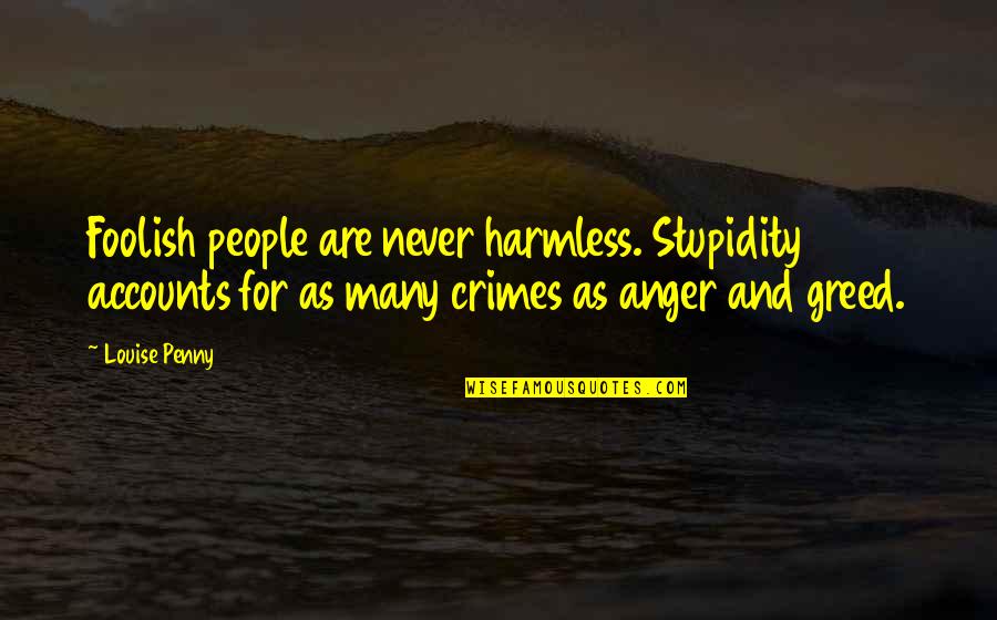 People Stupidity Quotes By Louise Penny: Foolish people are never harmless. Stupidity accounts for