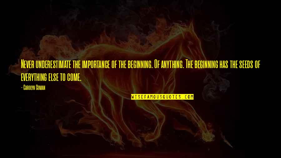 Perancis Quotes By Carolyn Coman: Never underestimate the importance of the beginning. Of