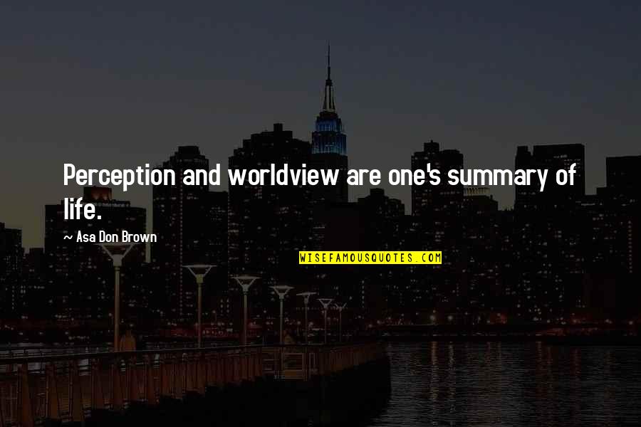 Perception Of Life Quotes By Asa Don Brown: Perception and worldview are one's summary of life.