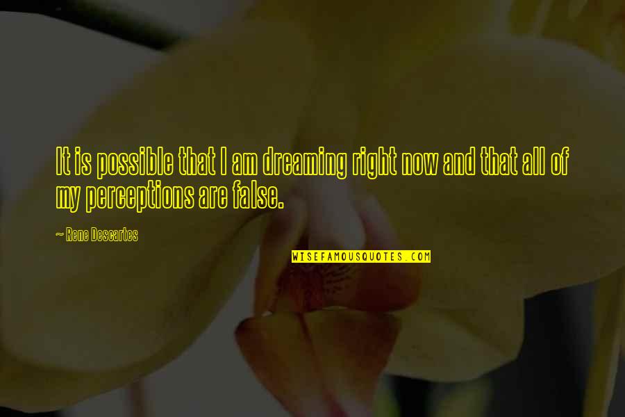 Perceptions Quotes By Rene Descartes: It is possible that I am dreaming right