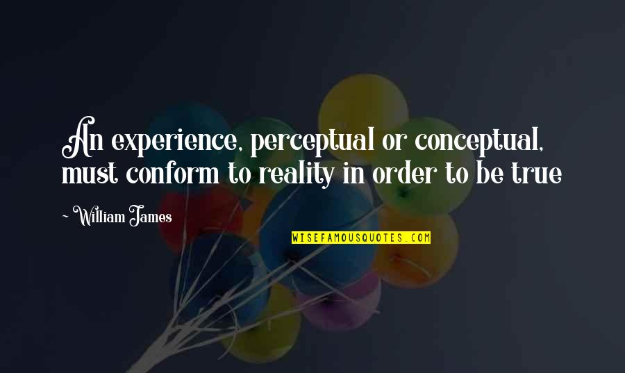 Perceptual Reality Quotes By William James: An experience, perceptual or conceptual, must conform to Perceptual Reality Quotes By William James: An experience, perceptual or conceptual, must conform to