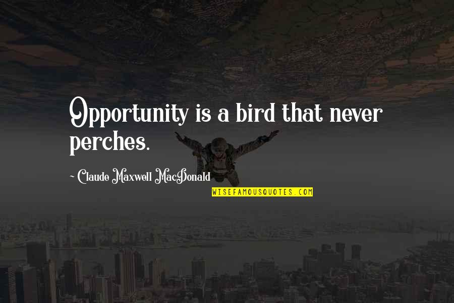Perches Quotes By Claude Maxwell MacDonald: Opportunity is a bird that never perches.