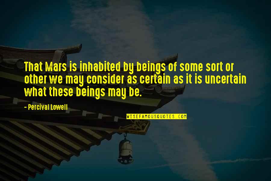 Percival Lowell Mars Quotes By Percival Lowell: That Mars is inhabited by beings of some