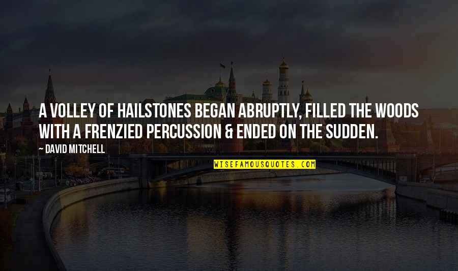 Percussion Best Quotes By David Mitchell: A volley of hailstones began abruptly, filled the Percussion Best Quotes By David Mitchell: A volley of hailstones began abruptly, filled the