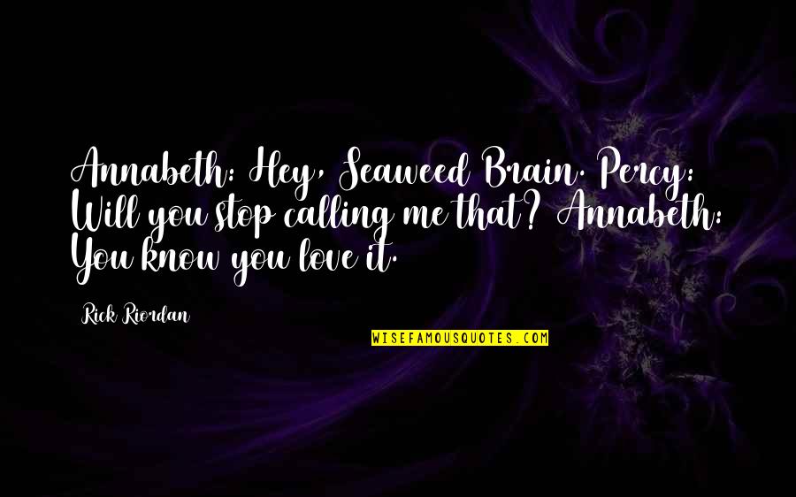 Percy And Annabeth Quotes By Rick Riordan: Annabeth: Hey, Seaweed Brain. Percy: Will you stop