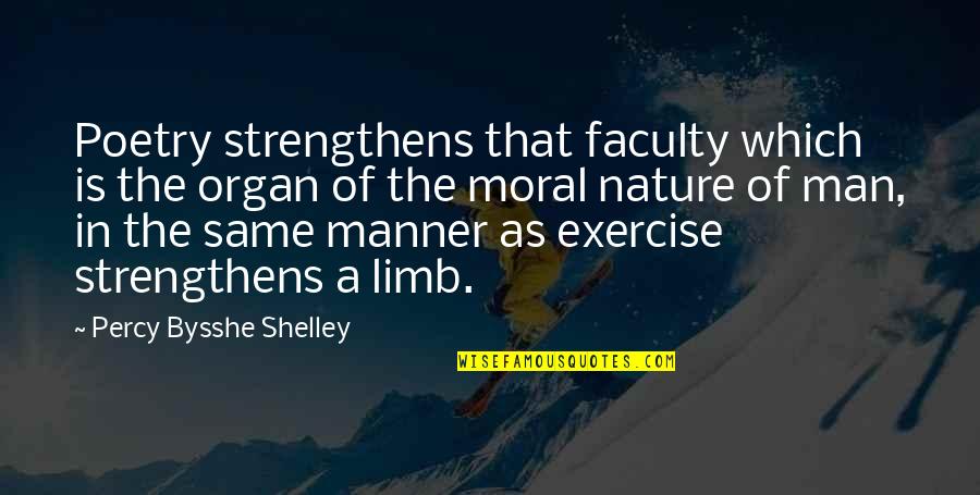 Percy Shelley Quotes By Percy Bysshe Shelley: Poetry strengthens that faculty which is the organ