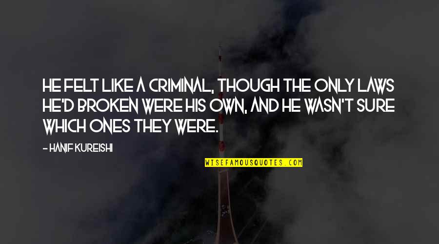 Perezsmiles Quotes By Hanif Kureishi: He felt like a criminal, though the only Perezsmiles Quotes By Hanif Kureishi: He felt like a criminal, though the only