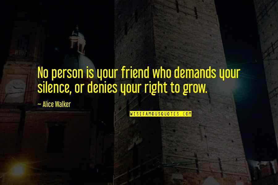 Perfect Combination Quotes By Alice Walker: No person is your friend who demands your