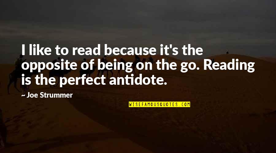 Perfect Opposite Quotes By Joe Strummer: I like to read because it's the opposite