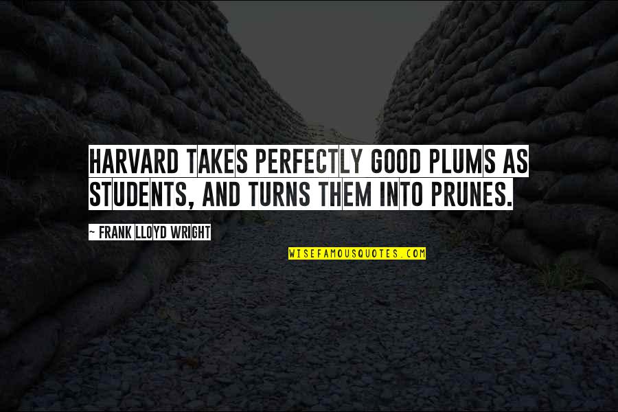 Perfectly Good Quotes By Frank Lloyd Wright: Harvard takes perfectly good plums as students, and Perfectly Good Quotes By Frank Lloyd Wright: Harvard takes perfectly good plums as students, and