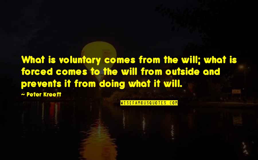 Perfectly Posh Quotes By Peter Kreeft: What is voluntary comes from the will; what