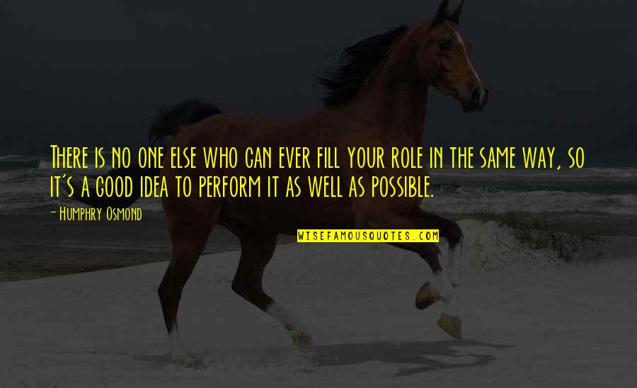 Perform Well Quotes By Humphry Osmond: There is no one else who can ever Perform Well Quotes By Humphry Osmond: There is no one else who can ever