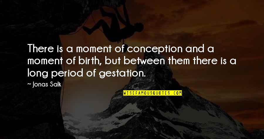 Period And Quotes By Jonas Salk: There is a moment of conception and a Period And Quotes By Jonas Salk: There is a moment of conception and a