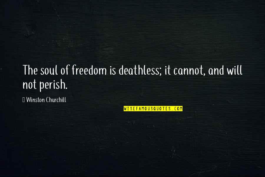 Perish'd Quotes By Winston Churchill: The soul of freedom is deathless; it cannot,