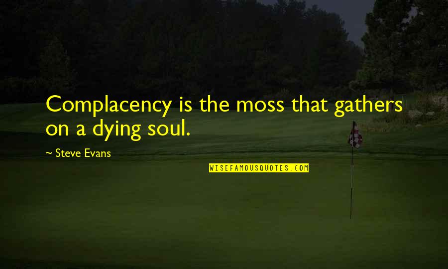 Perozzi Tustin Quotes By Steve Evans: Complacency is the moss that gathers on a Perozzi Tustin Quotes By Steve Evans: Complacency is the moss that gathers on a