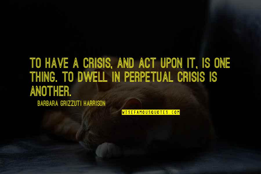 Perpetual Quotes By Barbara Grizzuti Harrison: To have a crisis, and act upon it,