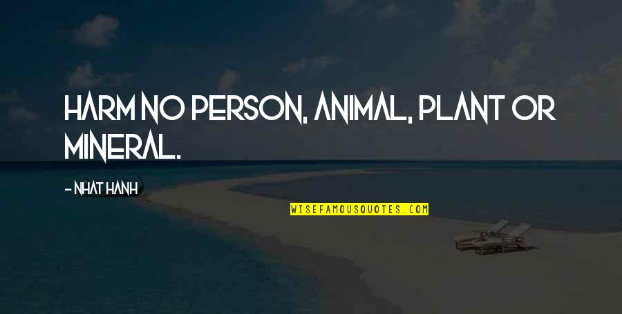 Person And Animal Quotes By Nhat Hanh: Harm no person, animal, plant or mineral.