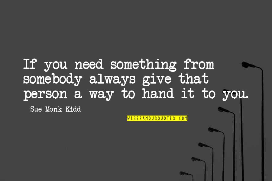 Person You Need Quotes By Sue Monk Kidd: If you need something from somebody always give