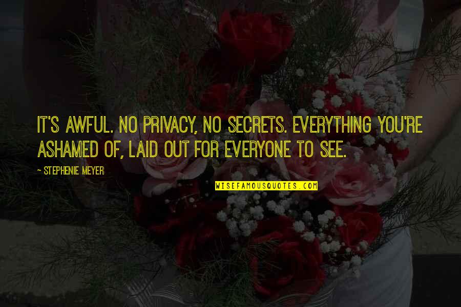Personalised Plates Quotes By Stephenie Meyer: It's awful. No privacy, no secrets. Everything you're