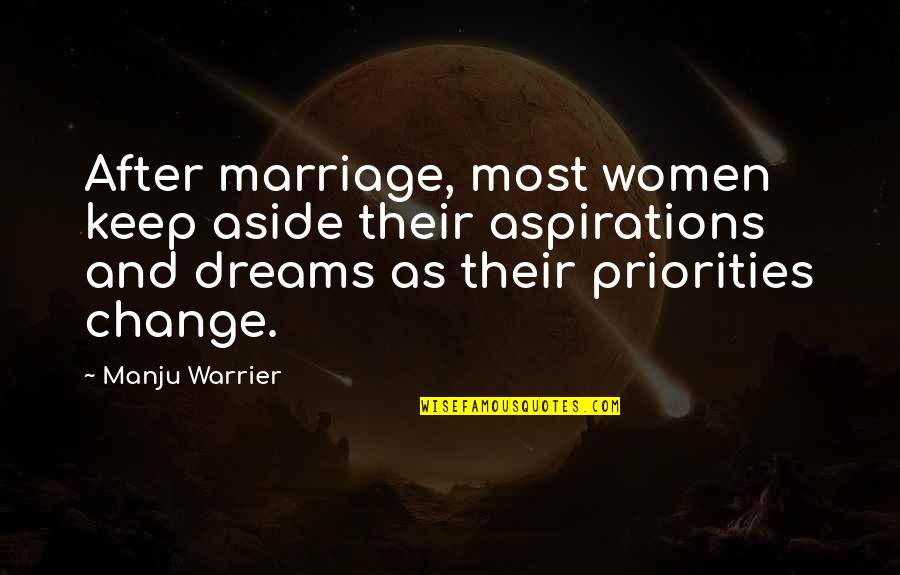 Pervienient Quotes By Manju Warrier: After marriage, most women keep aside their aspirations Pervienient Quotes By Manju Warrier: After marriage, most women keep aside their aspirations
