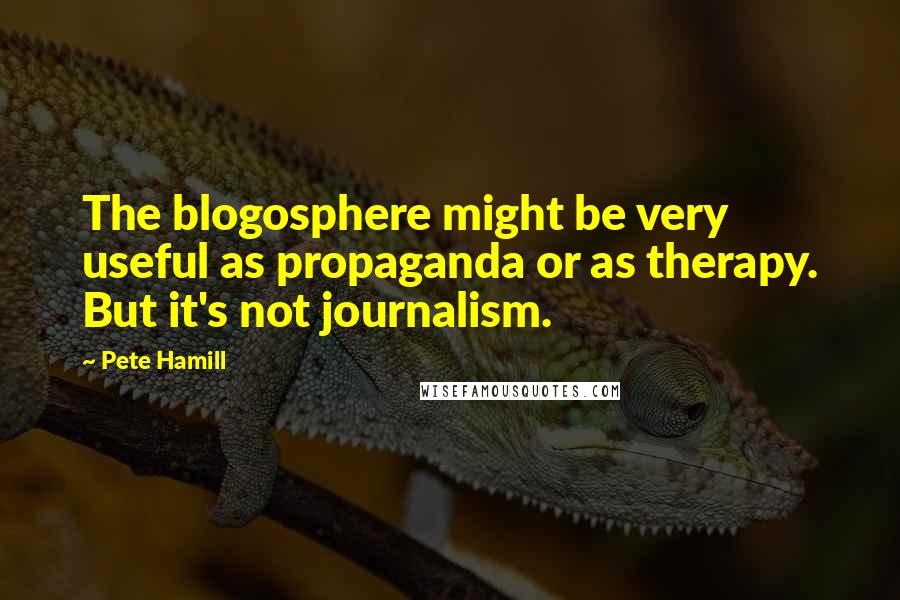 Pete Hamill quotes: The blogosphere might be very useful as propaganda or as therapy. But it's not journalism.
