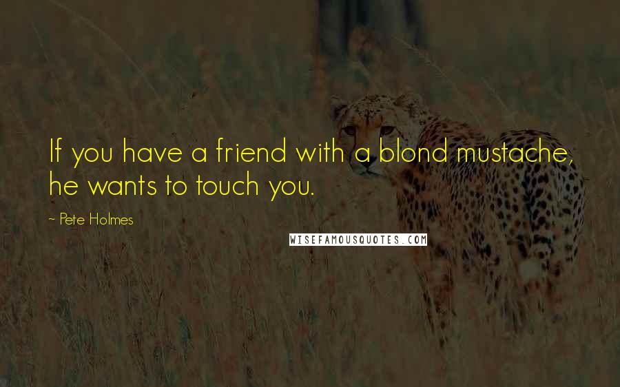 Pete Holmes quotes: If you have a friend with a blond mustache, he wants to touch you.