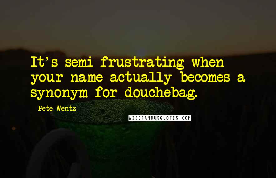 Pete Wentz quotes: It's semi-frustrating when your name actually becomes a synonym for douchebag.