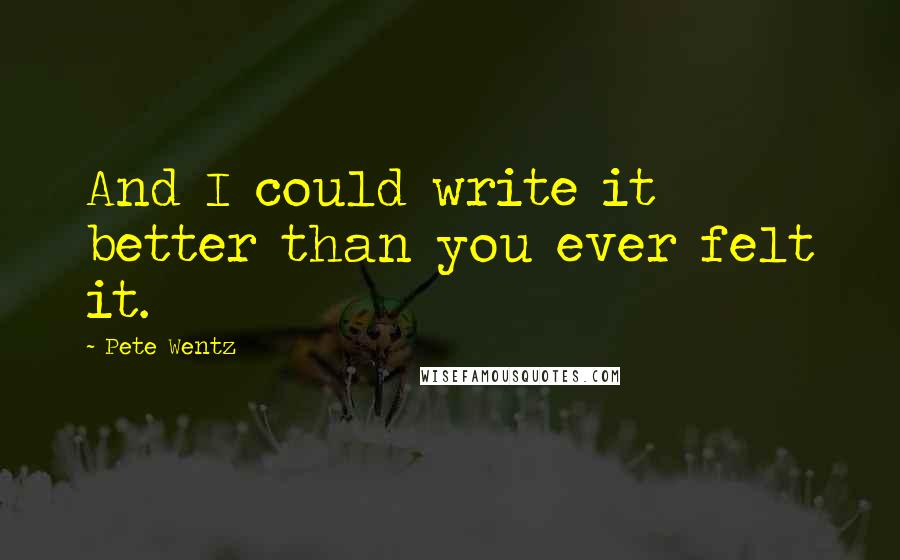 Pete Wentz quotes: And I could write it better than you ever felt it.