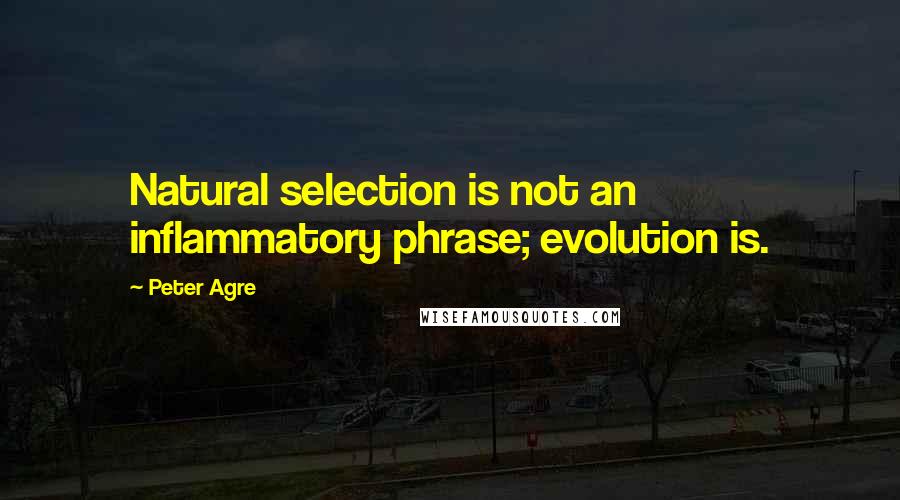 Peter Agre quotes: Natural selection is not an inflammatory phrase; evolution is.