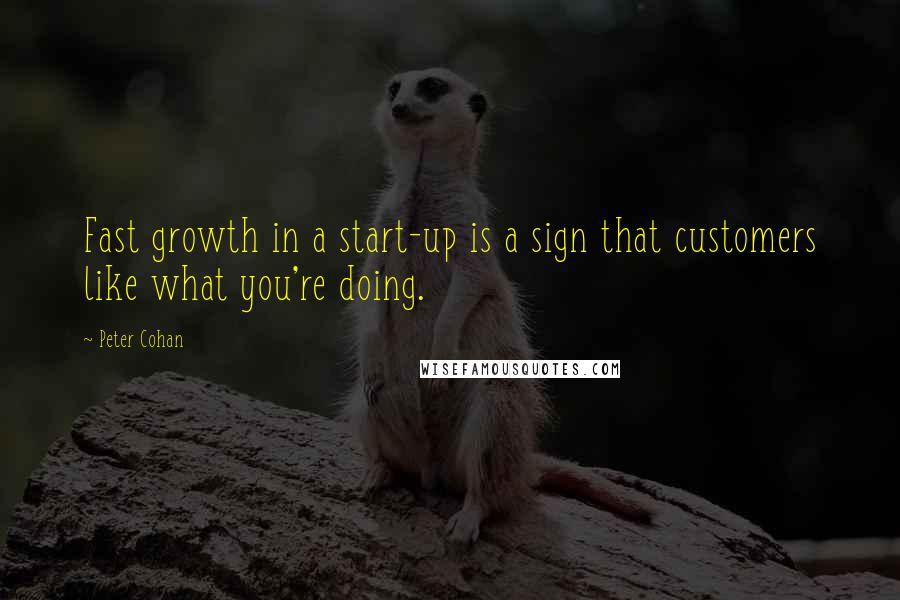 Peter Cohan quotes: Fast growth in a start-up is a sign that customers like what you're doing.