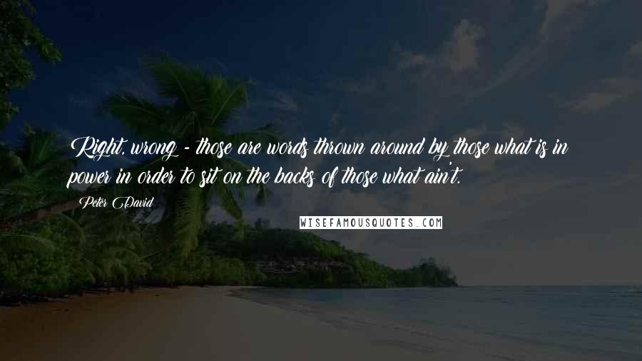 Peter David quotes: Right, wrong - those are words thrown around by those what is in power in order to sit on the backs of those what ain't.