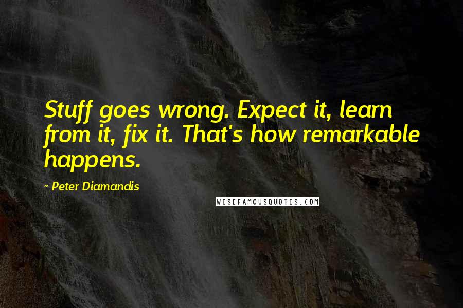 Peter Diamandis quotes: Stuff goes wrong. Expect it, learn from it, fix it. That's how remarkable happens.