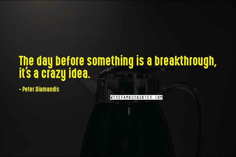 Peter Diamandis quotes: The day before something is a breakthrough, it's a crazy idea.