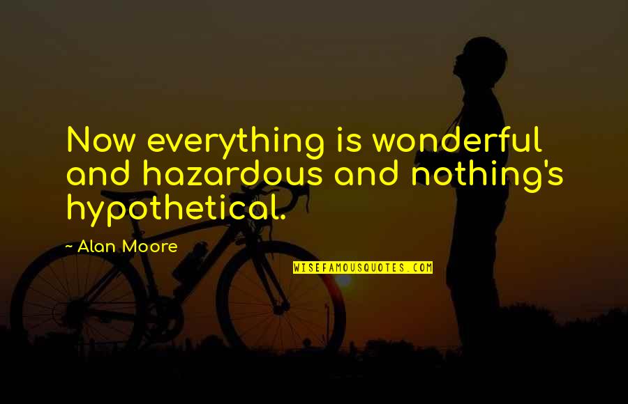 Peter Drucker Turbulence Quote Quotes By Alan Moore: Now everything is wonderful and hazardous and nothing's