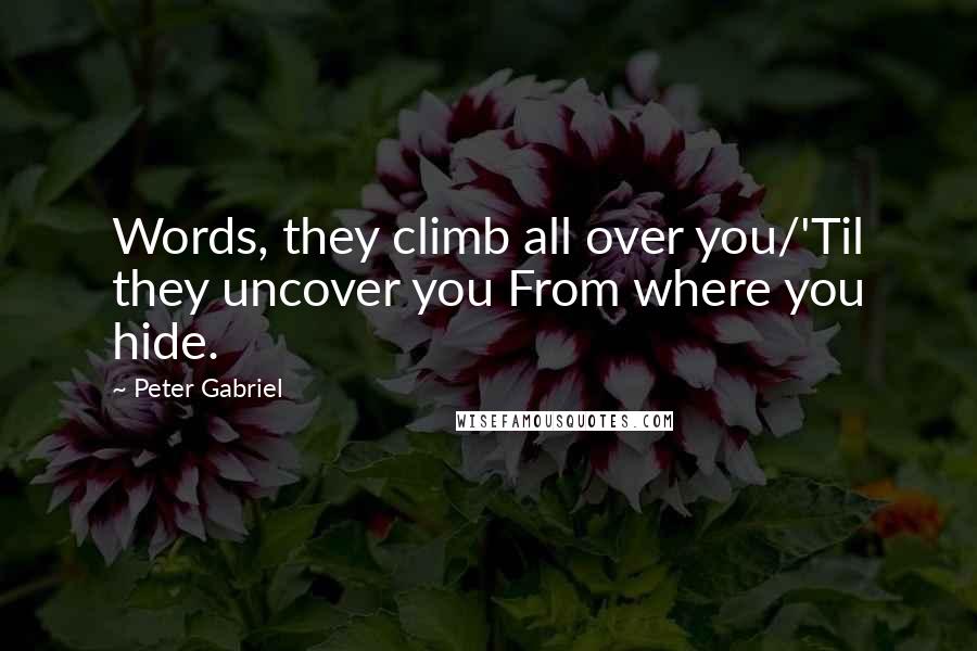 Peter Gabriel quotes: Words, they climb all over you/'Til they uncover you From where you hide.